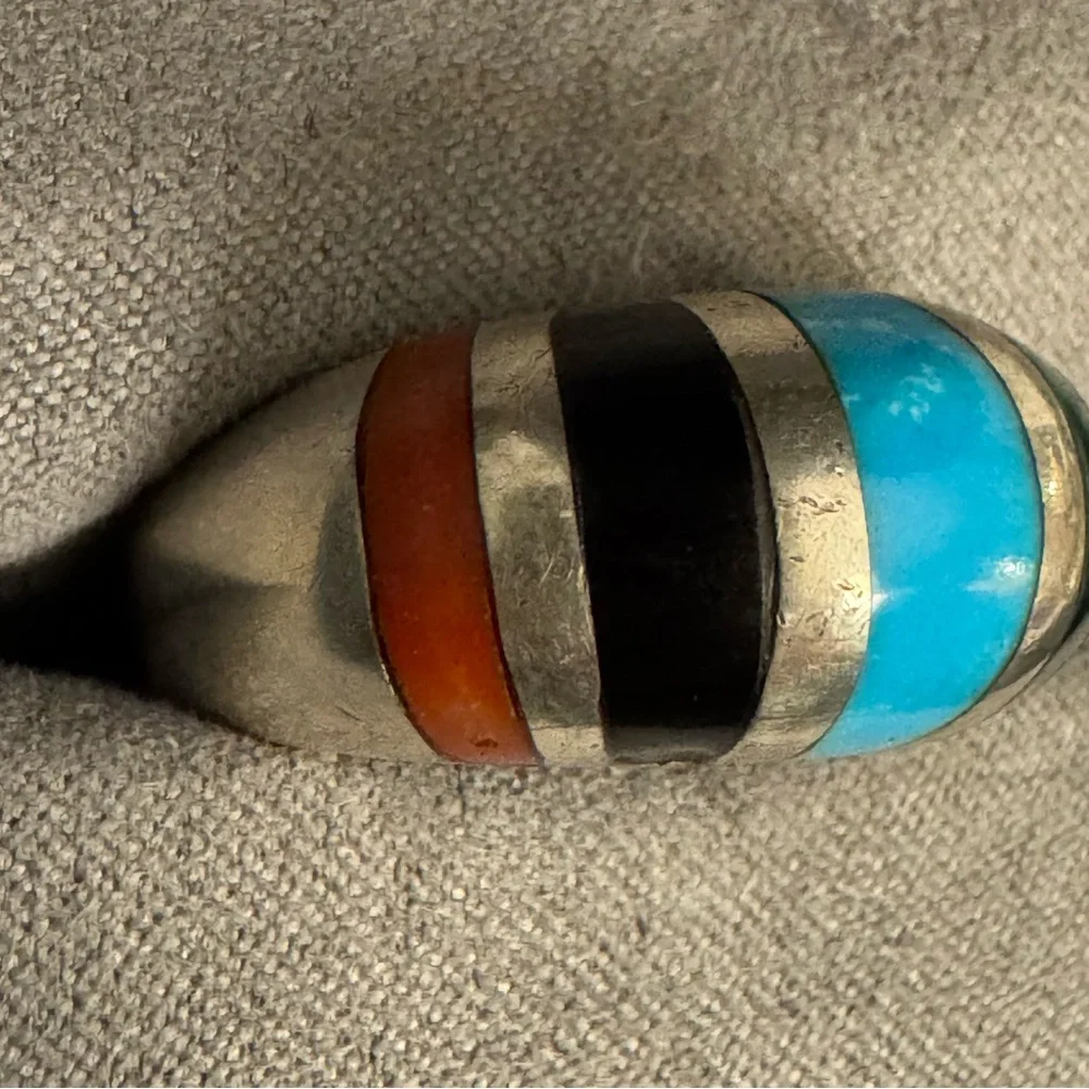 Heavy Vintage Southwestern Sterling Silver Channel Inlay Ring